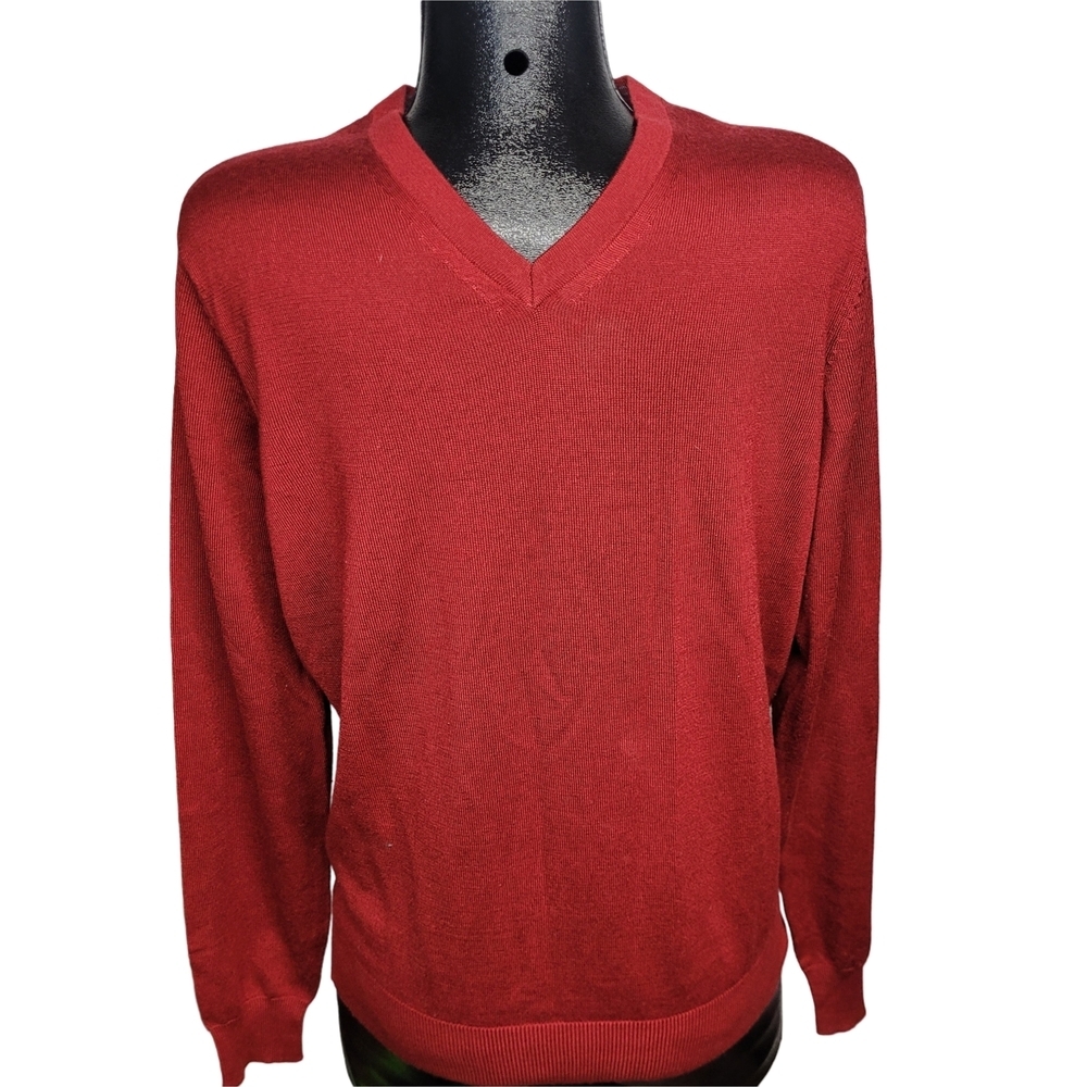 Britches Men's Red V-Neck Merino Wool Blend Lightweight Sweater Size M